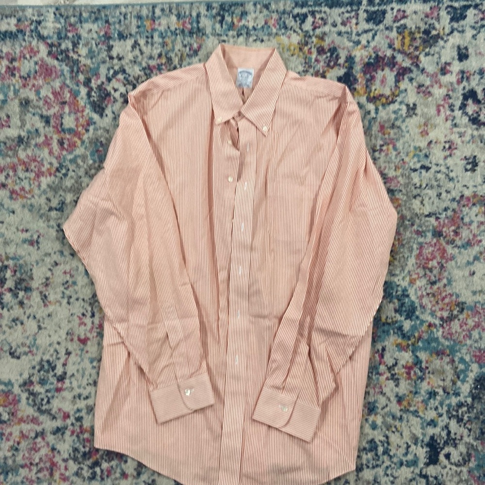 Brooks brothers Regent 171/2 x 36. Orangish/ pinkish pinstripe